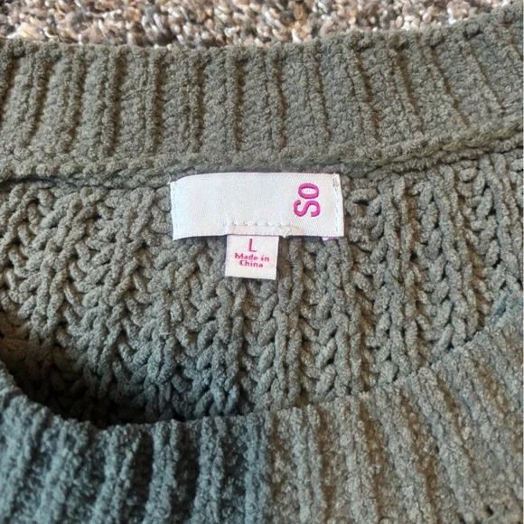 SO Women's Green Cable Knit Sweater - Picture 2 of 4